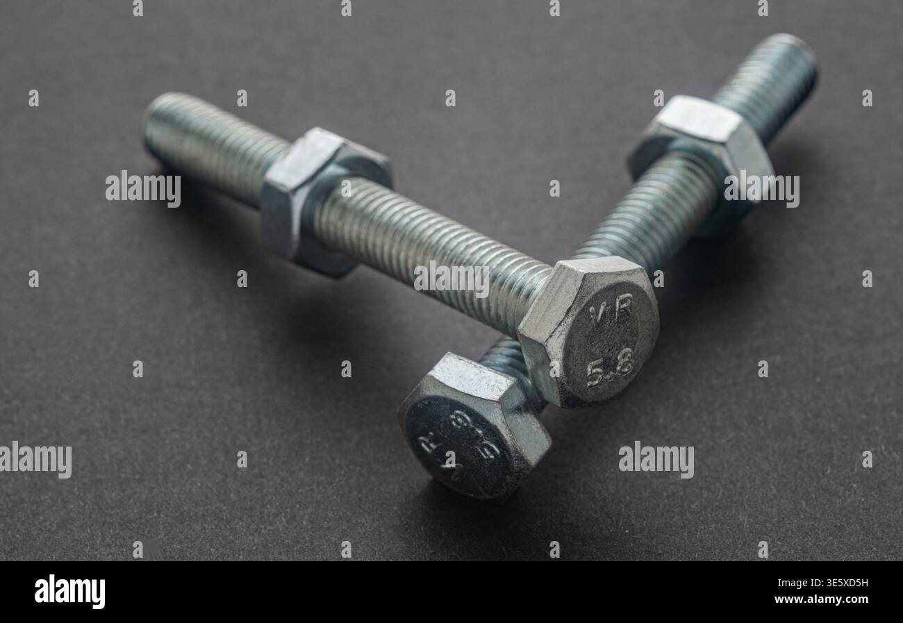 construction bolts close-up on a black background Stock Photo