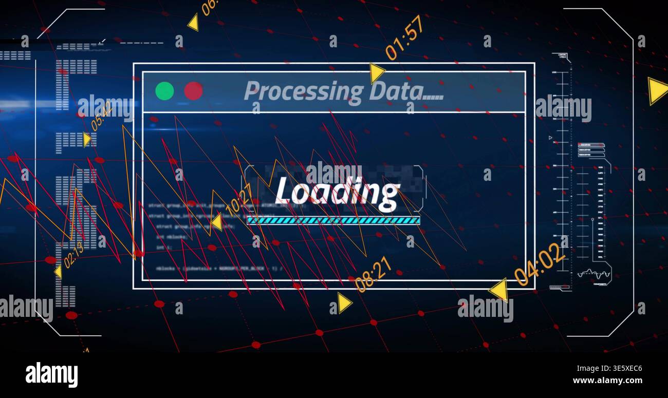 Displaying central processing UI panel filling view on dashboard, with Loading label, progress bar Stock Photo