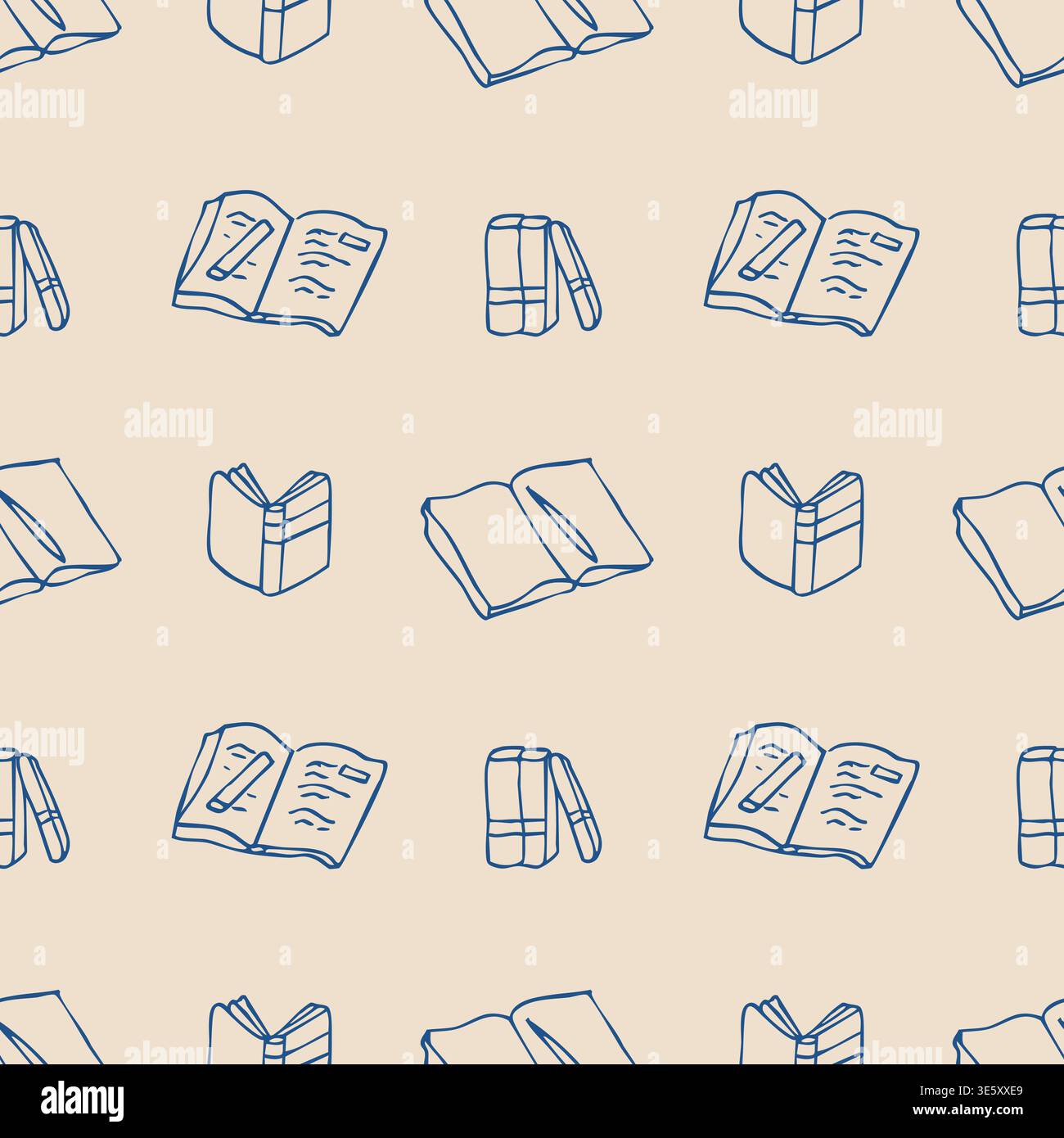Seamless book doodle pattern with notebooks textbooks and reading elements Stock Vector