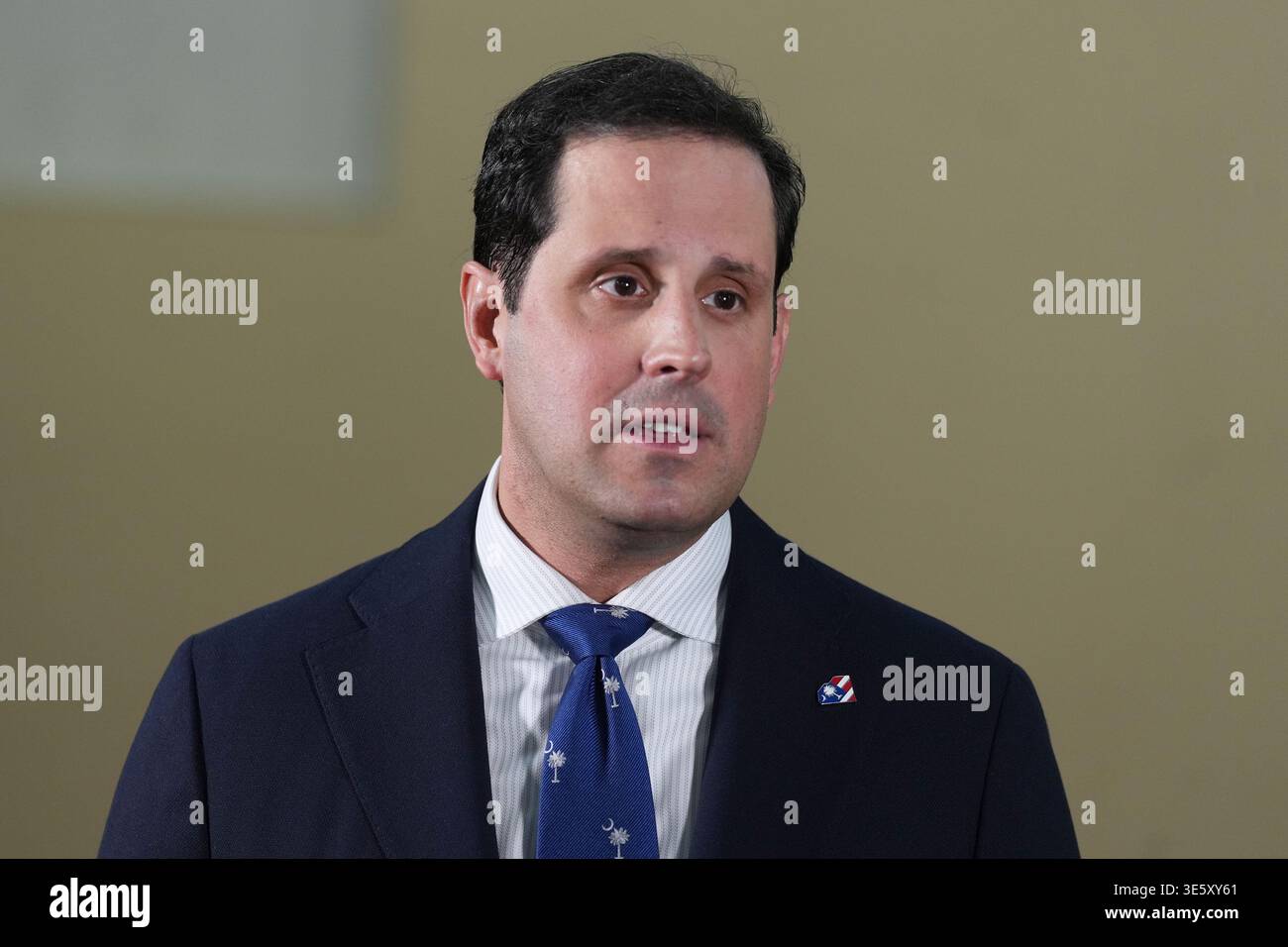 State Sen. Josh Kimbrell takes questions from reporters following a ...