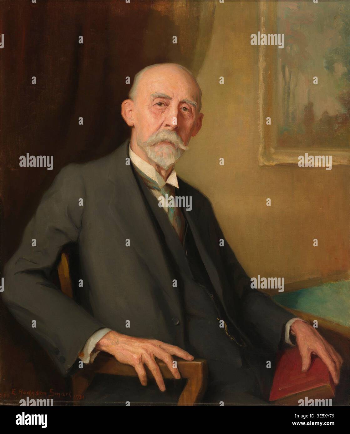 Portrait painting of Dr. William H. Holmes seated in a chair, holding a ...