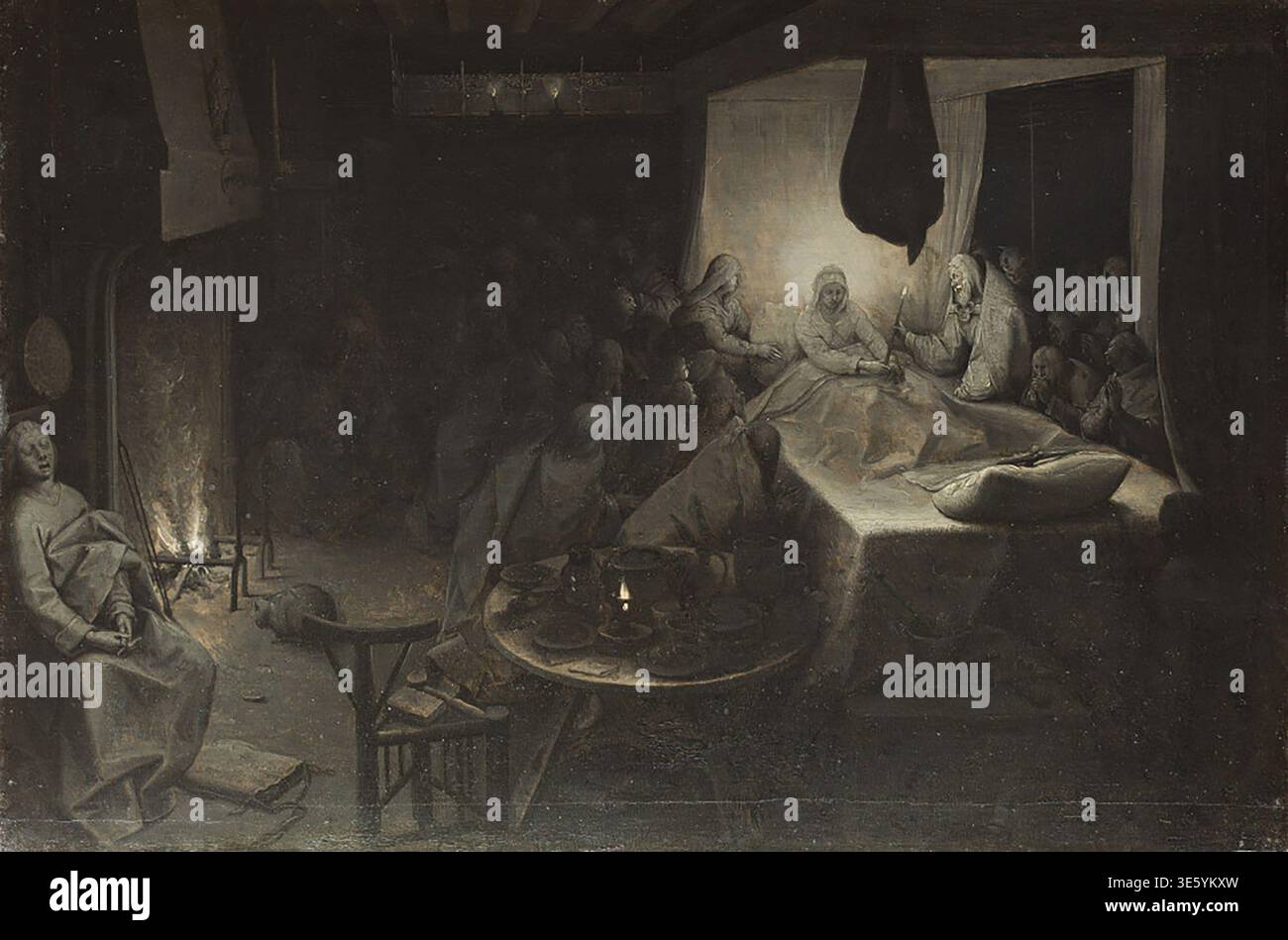 Oil painting on oak panel (grisaille), The Dormition of the Virgin 