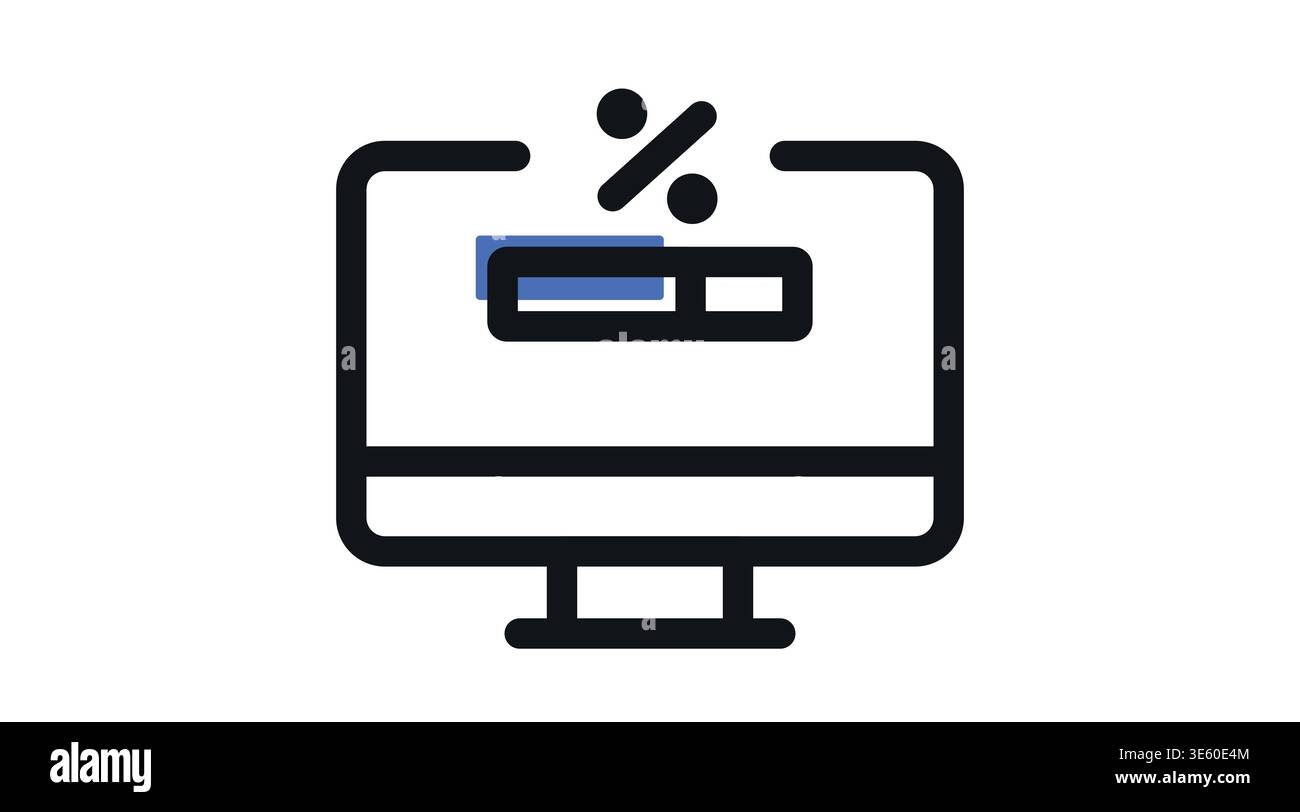 Software update and system loading icon: desktop computer with progress bar Stock Vector
