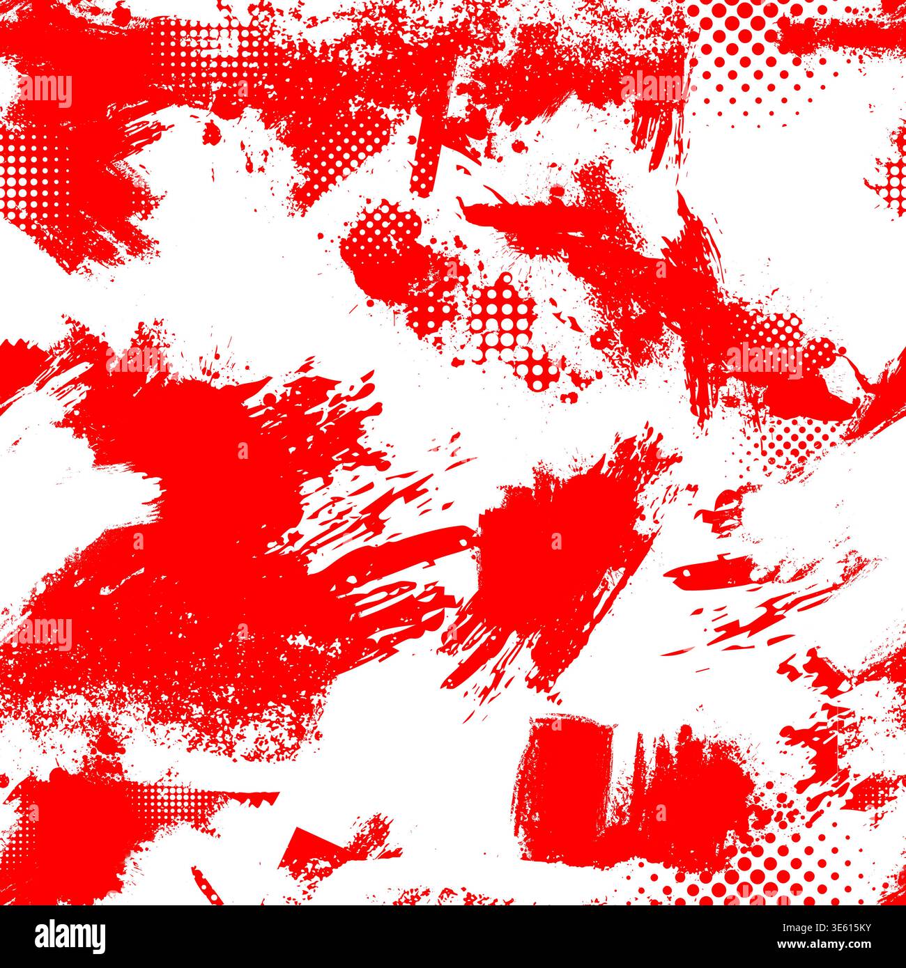 Seamless pattern with red and white blots . Hand drawn. Not AI, vector illustration. Stock Vector