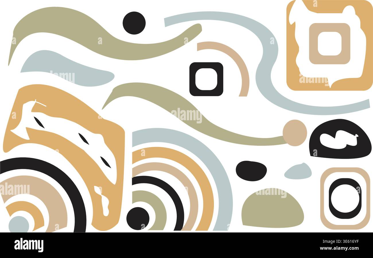 Abstract Geometric Shapes and Flowing Curves in Earthy Tones vector eps Contemporary abstract art composition with organic shapes and wavy earth tones Stock Vector