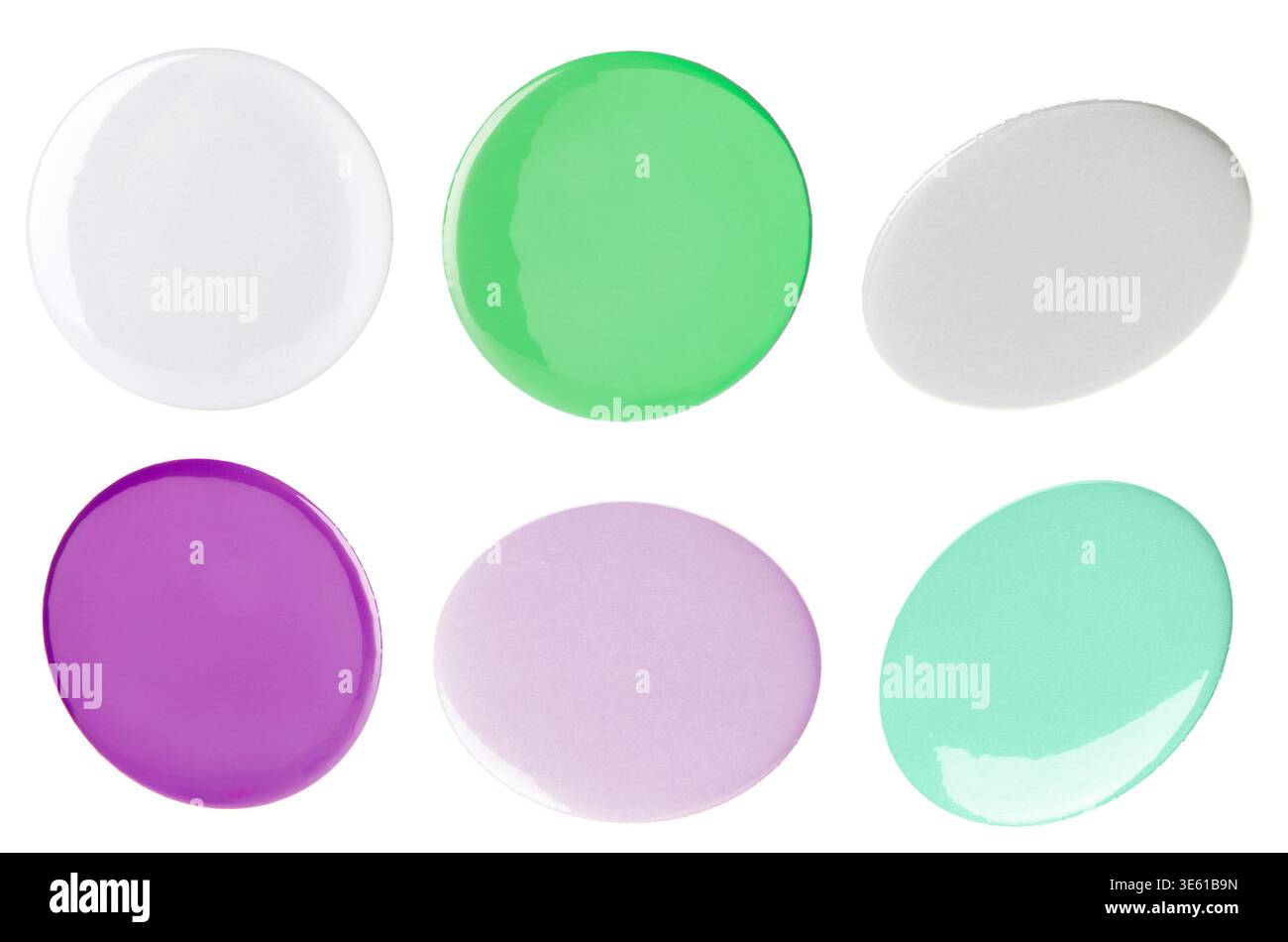 Button badges in different colors isolated on white, set Stock Photo