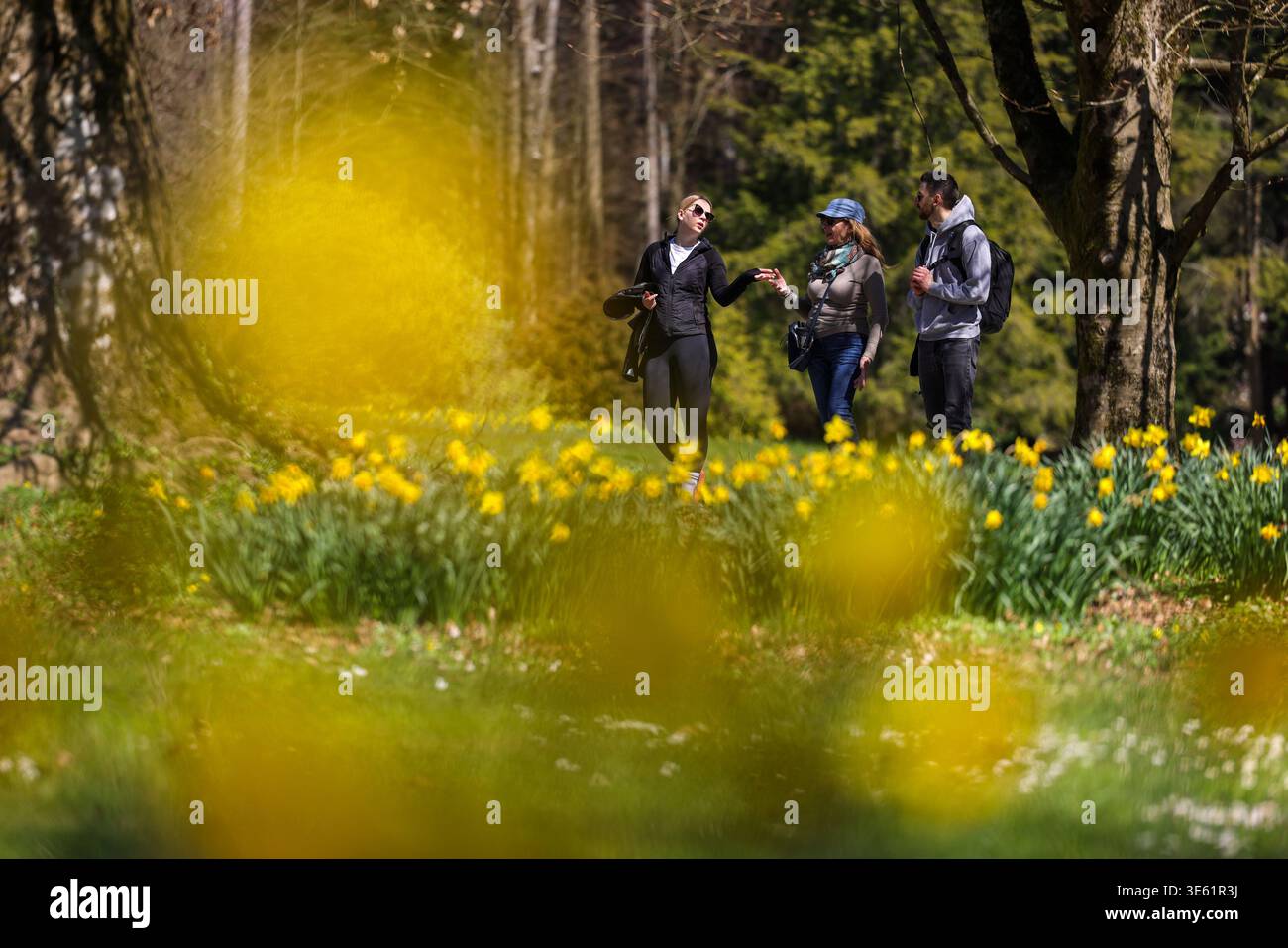 (260403) -- KAMNIK, April 3, 2026 (Xinhua) -- People visit a spring ...