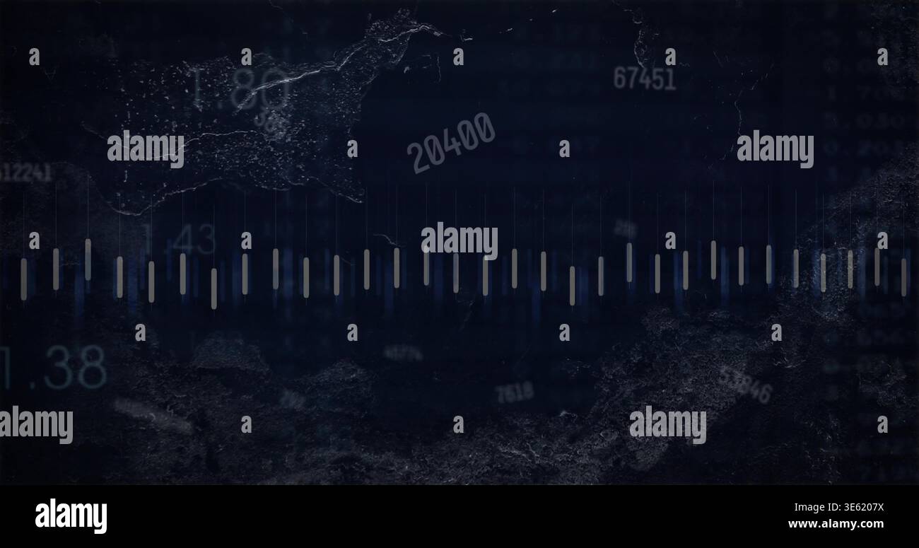 Displaying central horizontal scale on dark HUD, showing ticks, grid lines, numeric labels Stock Photo