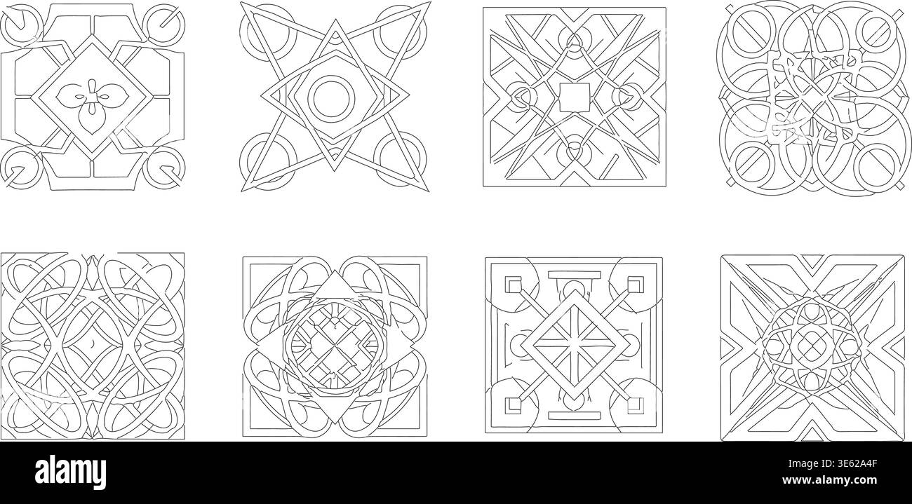 Geometric ornament vector set, decorative abstract patterns line art collection Stock Vector