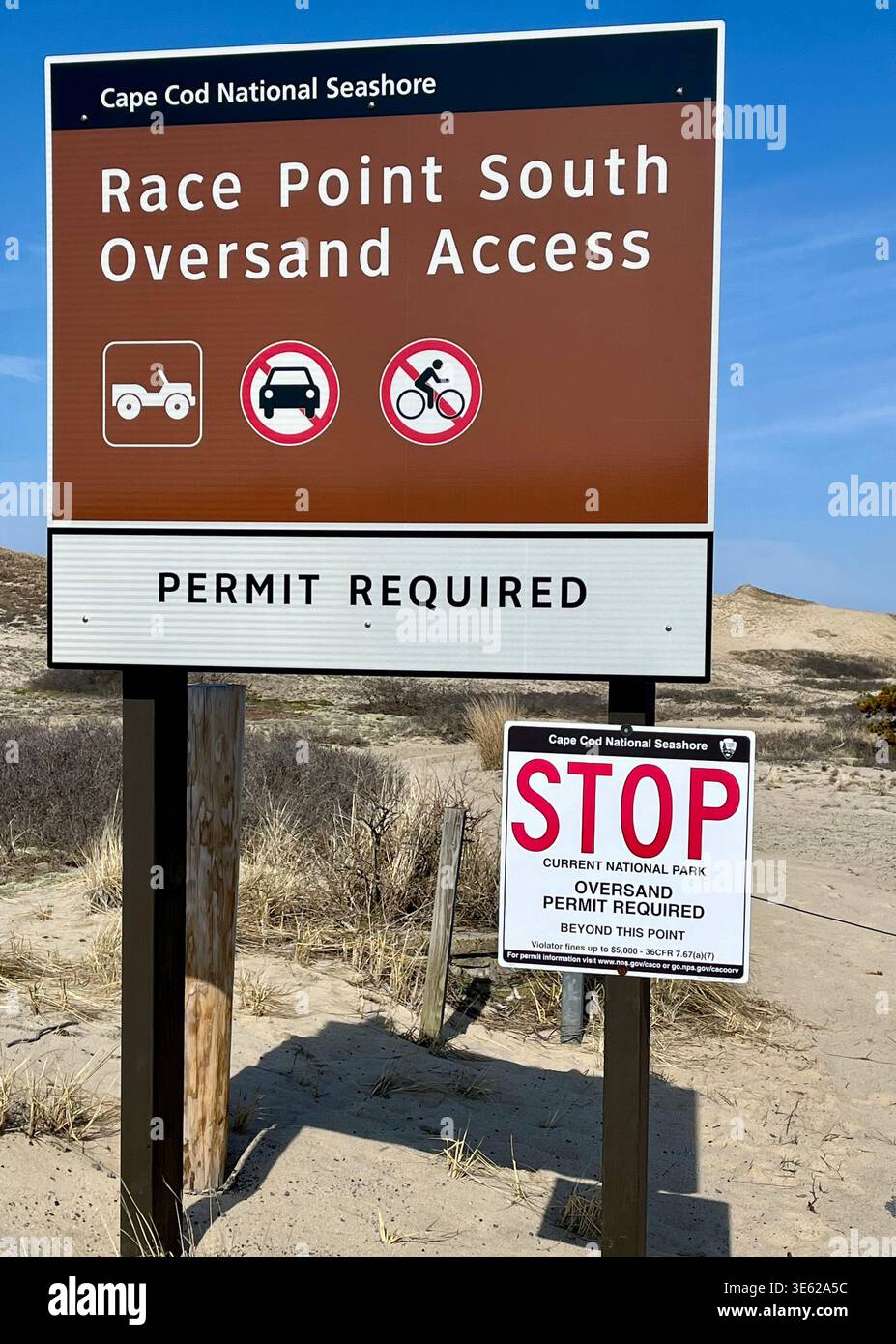 Race Point South Oversand Access sign within Cape Cod National Seashore, Provincetown, Massachusetts - Smartphone Captured Stock Image