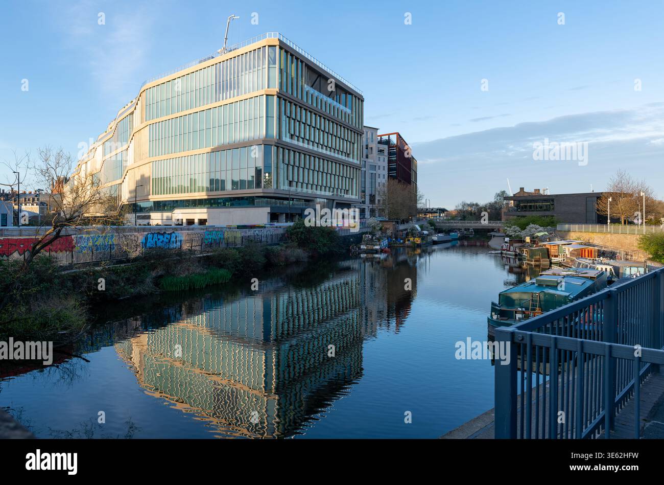 London. UK- March 29. 2026. A view of the Google headquarter building from the Regents Canal in King's Cross. Stock Photo