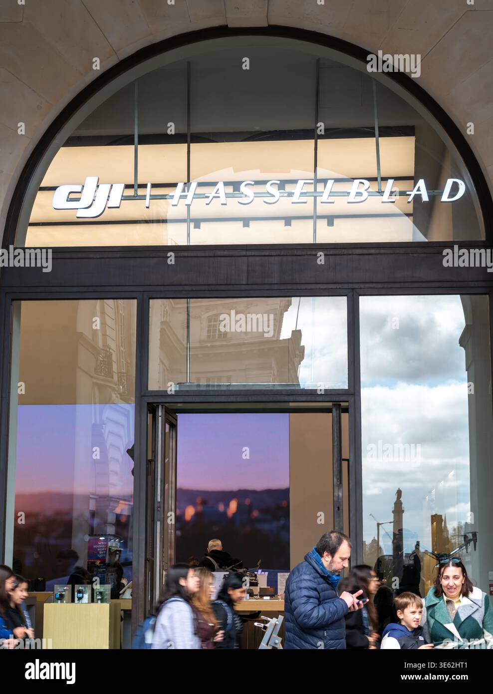 London. UK- April 02.2026. The name sign for DJI | Hasselblad on the facade of its retail store on Regent Street. Stock Photo