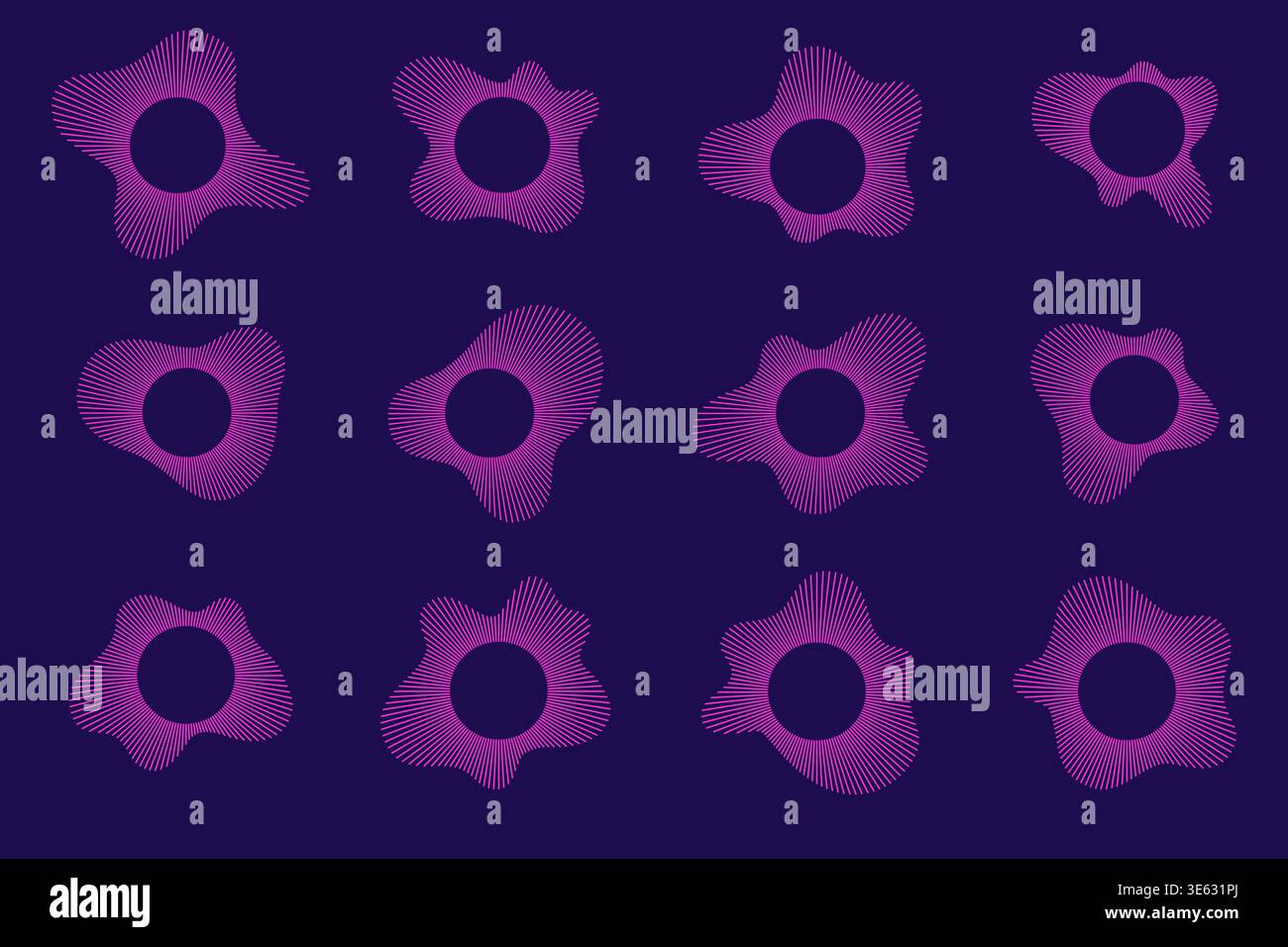 Circular sound wave pattern with radial neon lines creating audio ripple effect. Stock Vector