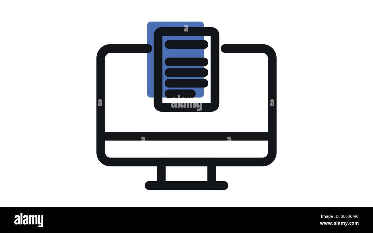 Cloud document management icon: desktop computer with cloud and text file Stock Vector