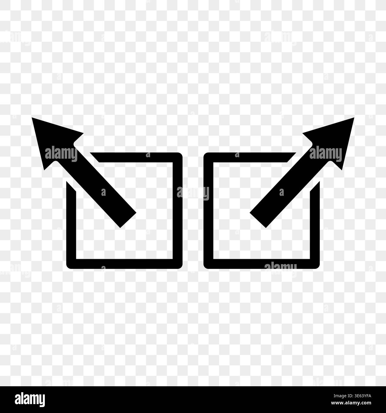Modern external link set. Expand Vector interface. Square arrow symbol. Gray white transparent checkered grid background. Stock Vector