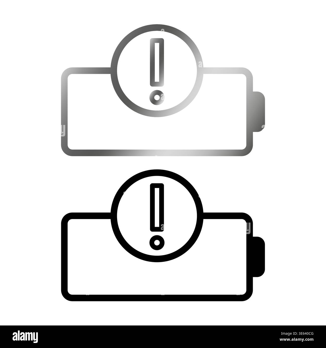 Battery error icon. Alert warning symbol. Problem notification Vector. Energy issue set. Stock Vector
