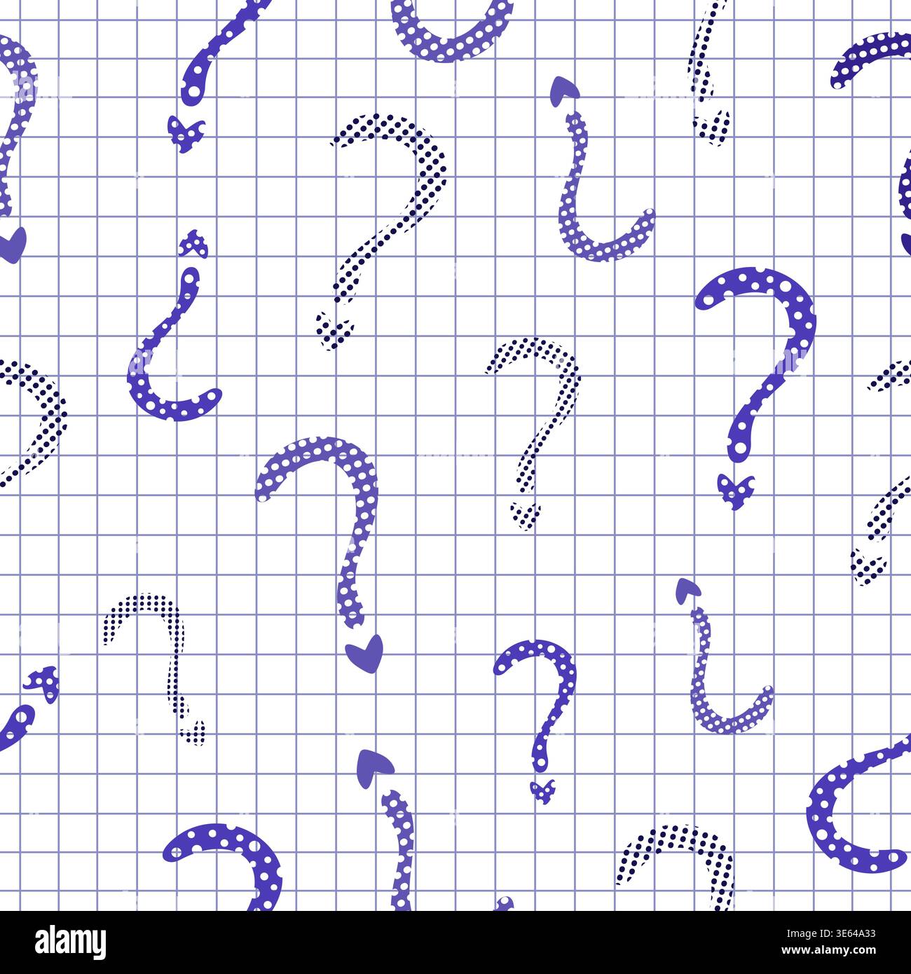 Blue monochrome question mark seamless pattern on checkered background. Decorative punctuation mark and FAQ vector backdrop Stock Vector