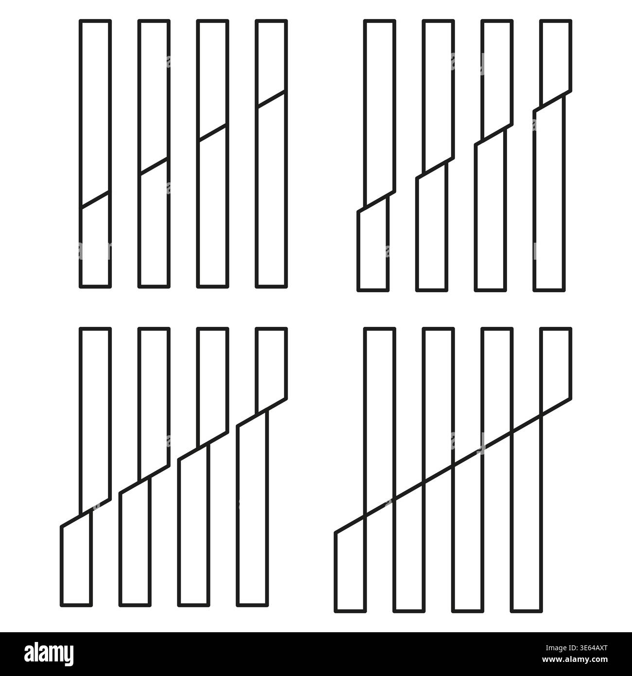 Outline stripe set. Professional thin Vector. Unique bar shift. Vertical column pattern. Manual vector only. No autotrace used. EPS 10. Stock Vector