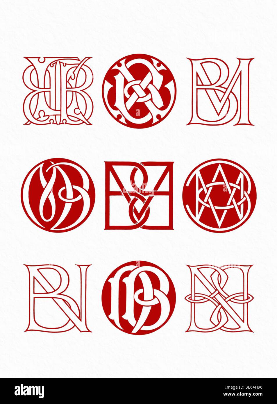 Intials Red Monogram initials combinations, decorative interlocking letters in red ...