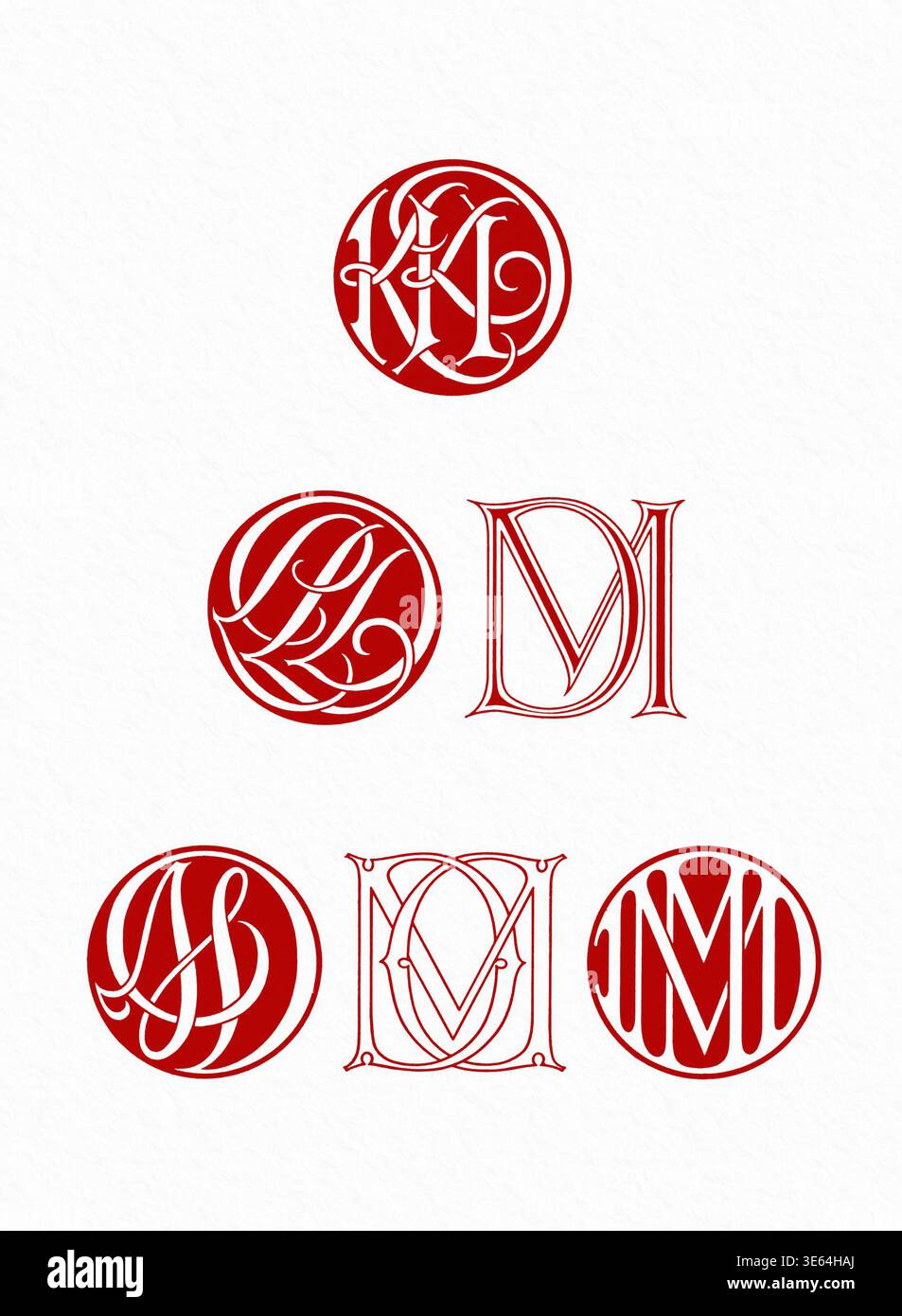 Interlocking Letters Or Monogram initials combinations, decorative interlocking letters in red ...