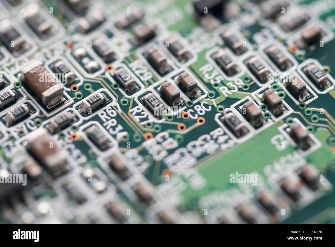 Computer green circuit board macro shot Stock Photo