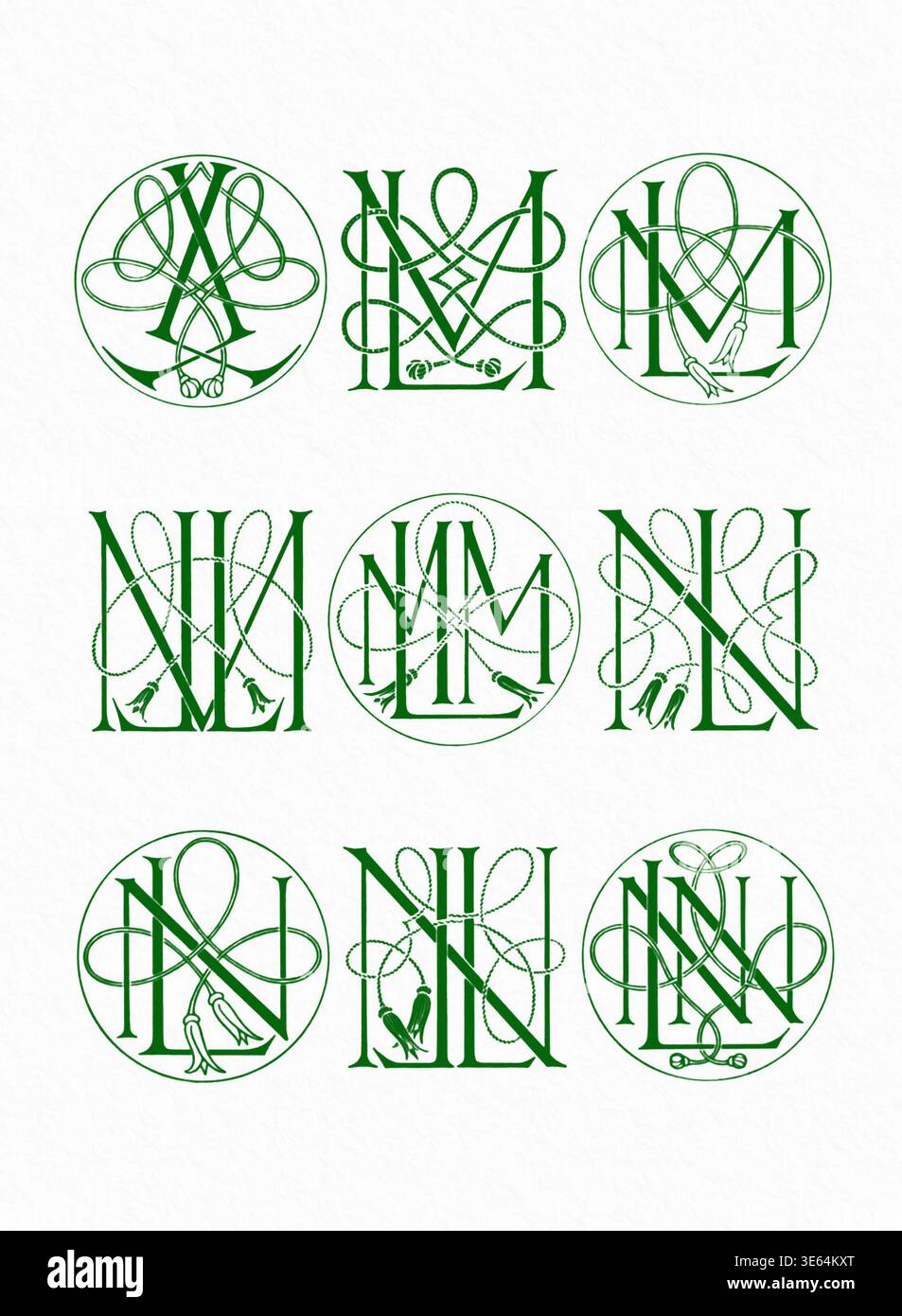Monogram initials combinations, decorative interlocking letters in ...