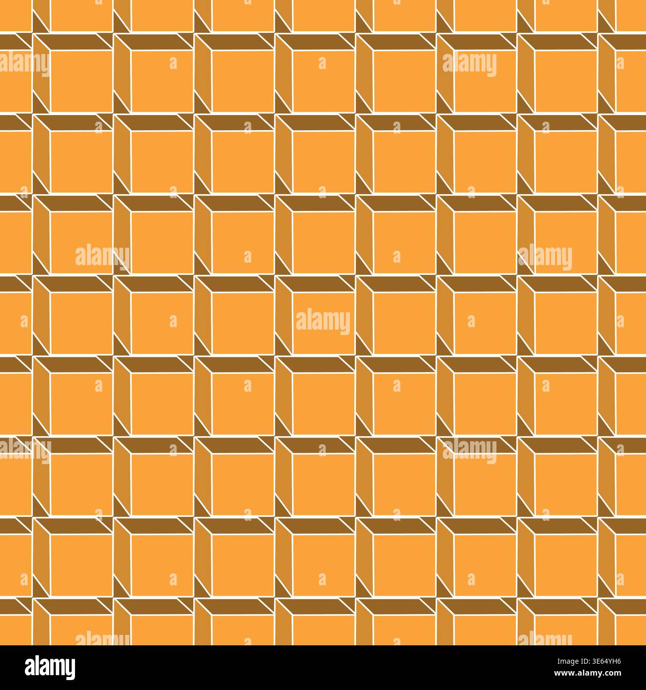 Seamless geometric 3d cubes pattern. Orange bright digital repeatable vector construction background. Block shape optical illusion texture Stock Vector