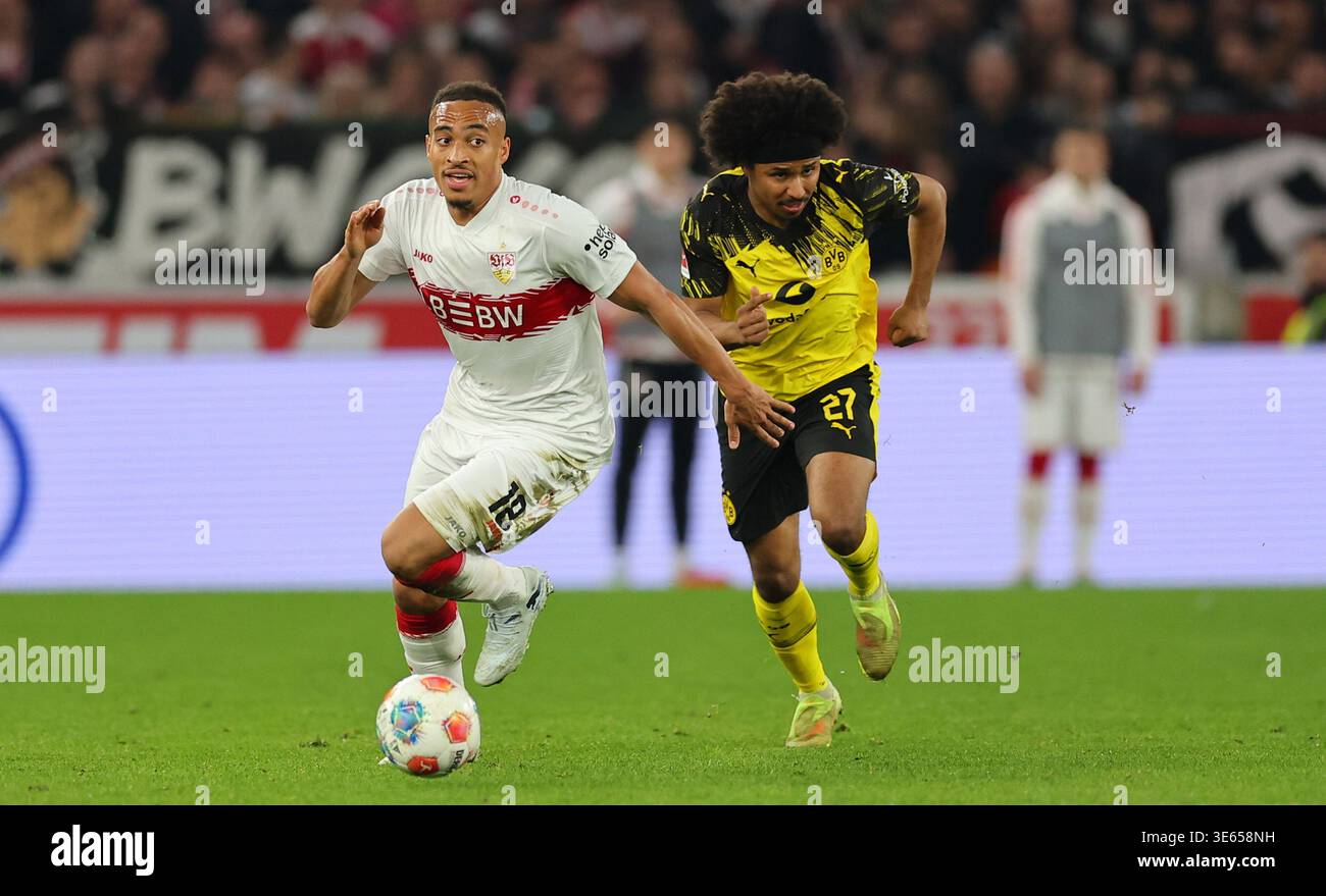 from left: Jamie Leweling, Karim-David Adeyemi (Dortmund) Stuttgart ...