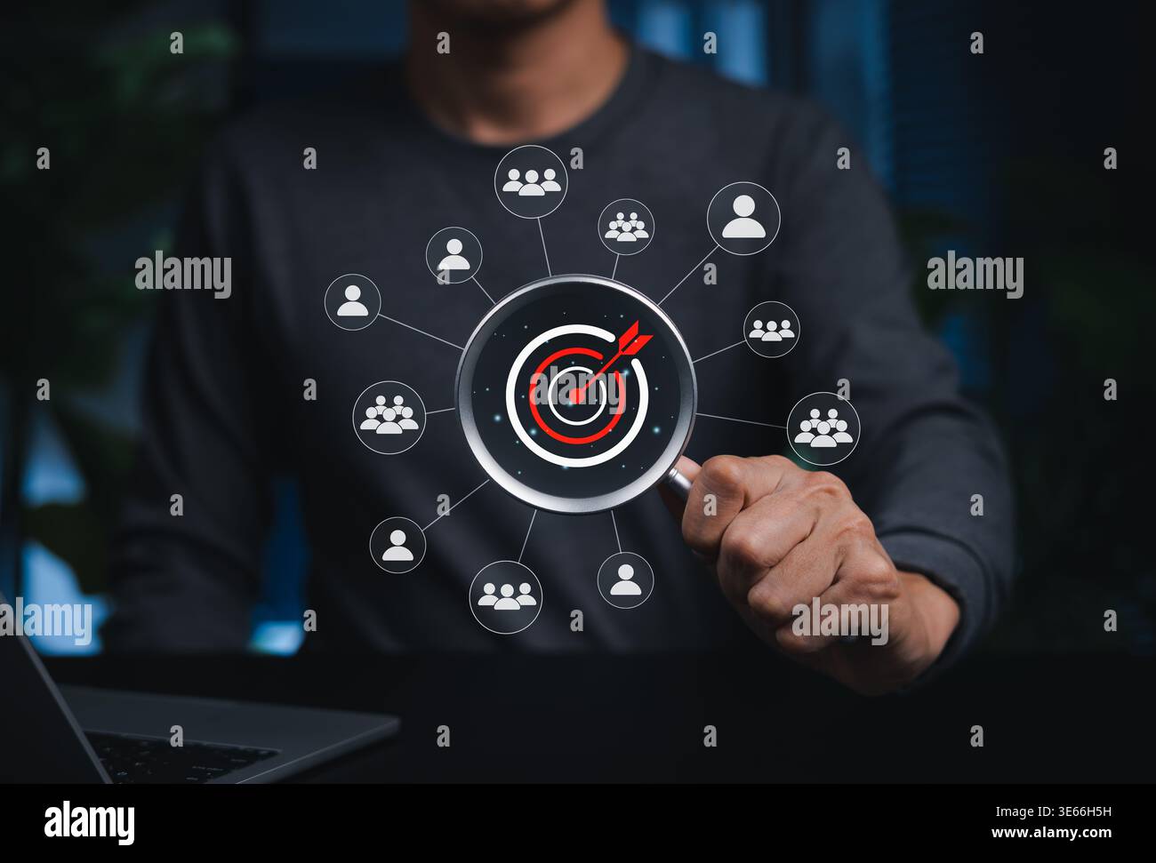Targeting and Customer Selection Concept. Person holding magnifying ...