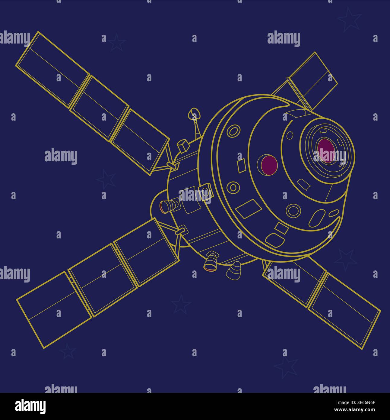 Satellite in orbit outline illustration, space technology vector Stock Vector