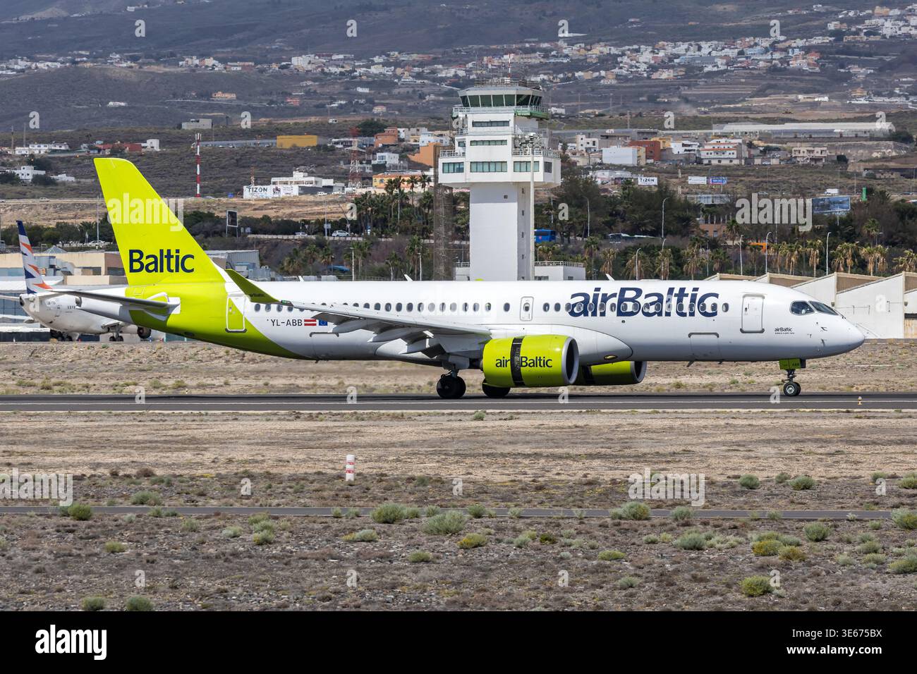 Tenerife, Spain - March 2, 2026: Air Baltic Airbus A220-300 airplane at Tenerife South airport in Spain. Stock Photo
