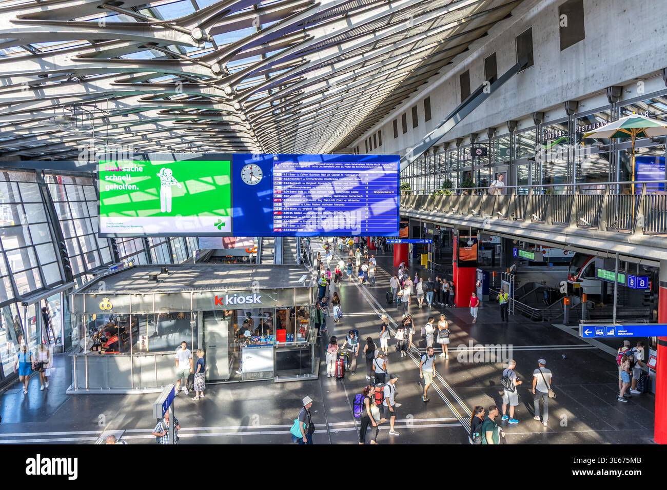 Lucerne, Switzerland - June 18, 2025: Station building of main railway train station in Lucerne, Switzerland. Stock Photo