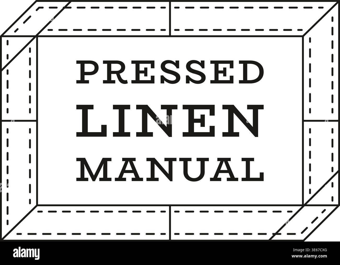 Decorative rectangular title panel featuring pressed linen manual text centered inside a stitched border frame with folded corner style segments. Stock Vector