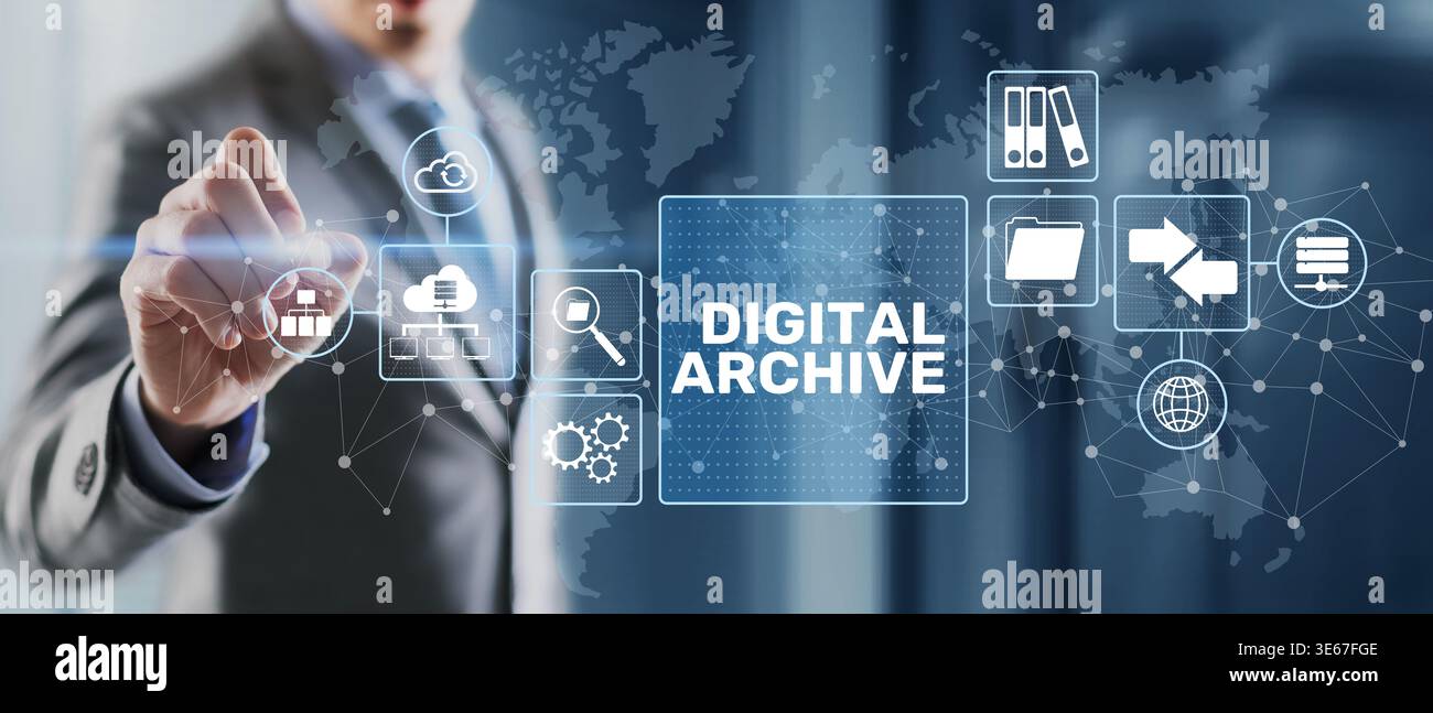 Digital Archive and Enterprise Document Storage Management System with Network Interface. Stock Photo