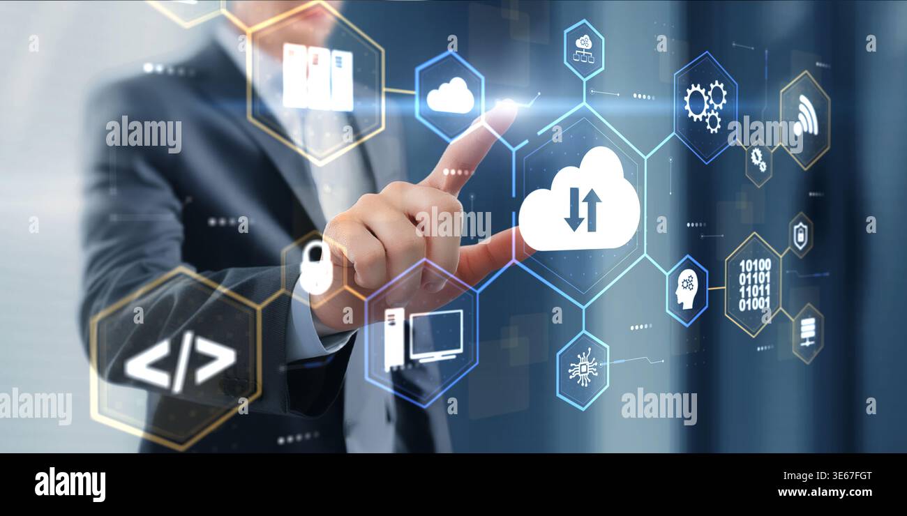 Cloud Computing Data Exchange and Storage Infrastructure with Secure Network Connectivity Scalable Digital Systems and Online Data Management Solution Stock Photo