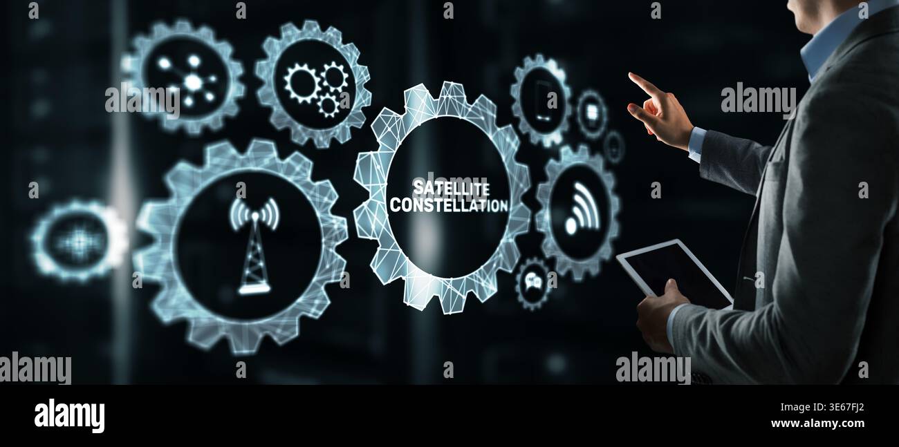 Mega Constellation Technology for Global Satellite Network Infrastructure. Stock Photo
