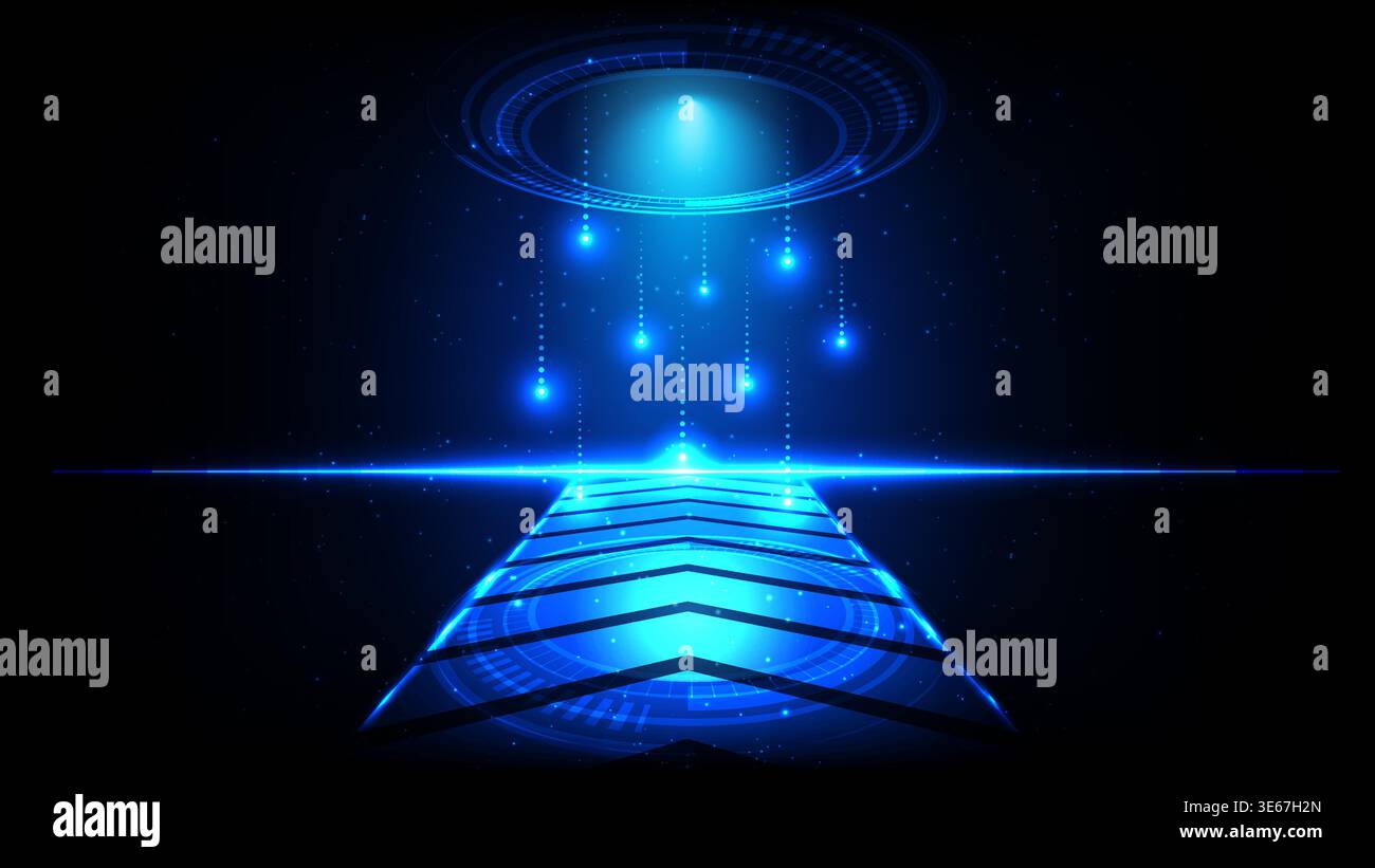 Futuristic digital background with glowing blue light, HUD interface elements and data motion for tech concepts Stock Vector