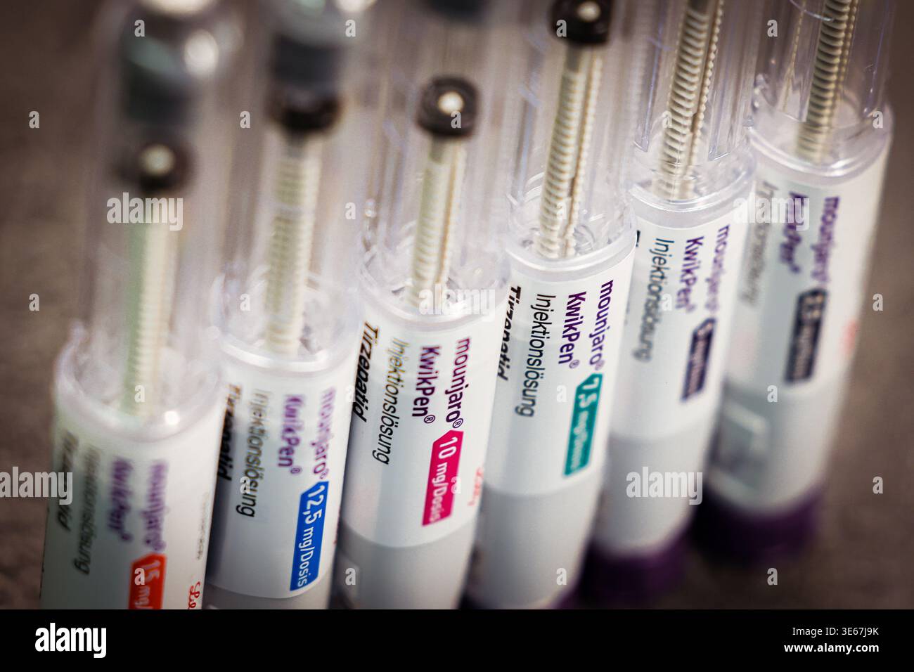 tirzepatide germany Duisburg, Germany. 05th Apr, 2026. Weight loss syringes from Eli Lilly with  the name Mounjaro and the active ingredient tirzepatide in various dosages  are lined up on a table. Credit: Christoph Reichwein/dpa/Alamy