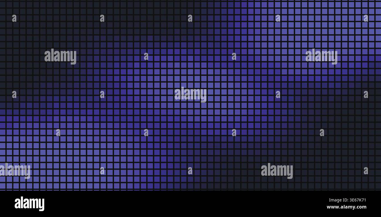 Dark colorful pixel mosaic gradient background made of square grid tiles. Abstract geometric digital pattern in vibrant purple spectrum colors. Stock Vector