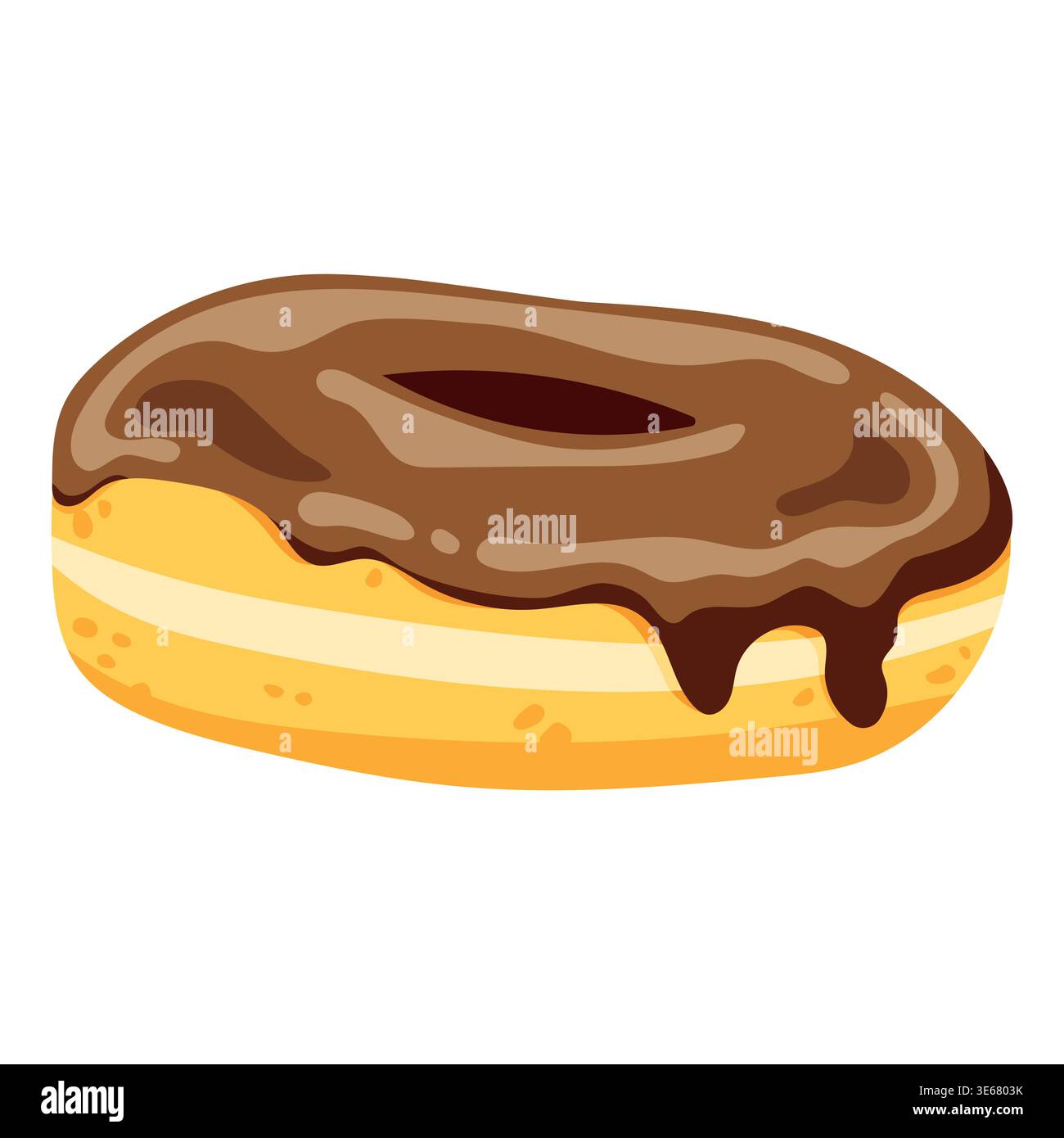 Flat vector illustration chocolate glazed donut, isolated on white background.  Stock Vector