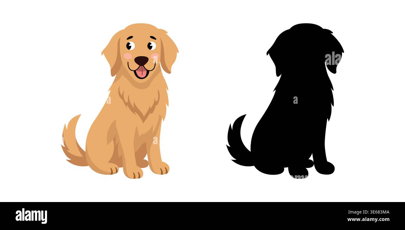 Happy golden retriever dog and silhouette for children brain game Stock Vector