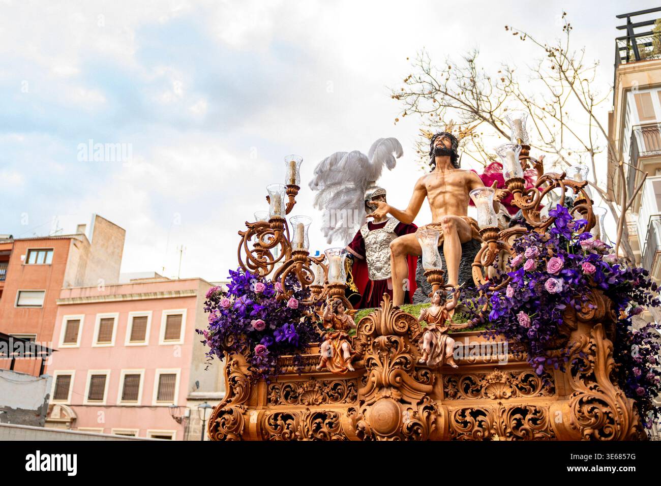 Processional Float Almería, Spain - April 2026: A Holy Week processional float depicting ...