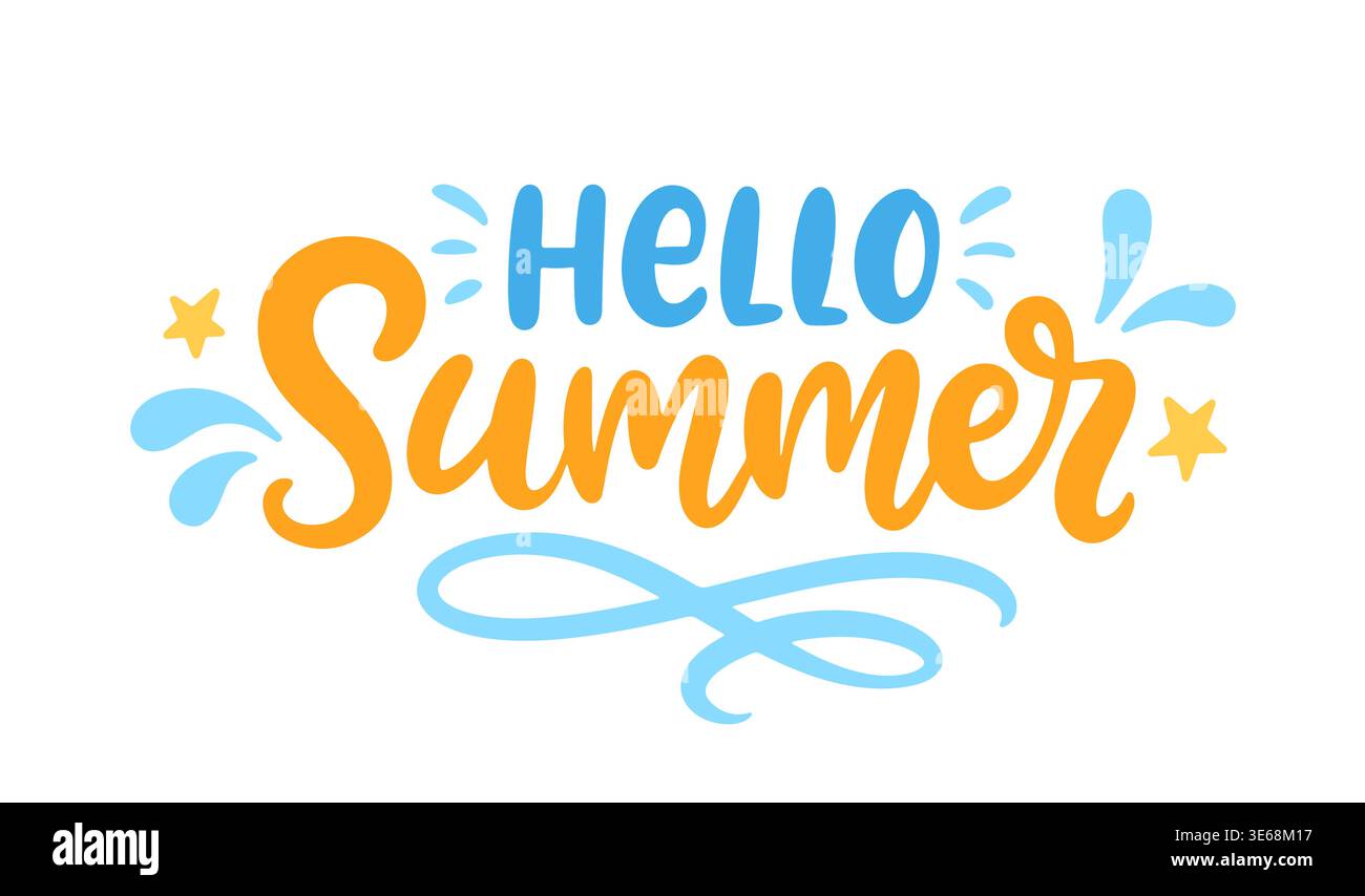 Hello Summer vector lettering modern calligraphy Stock Vector