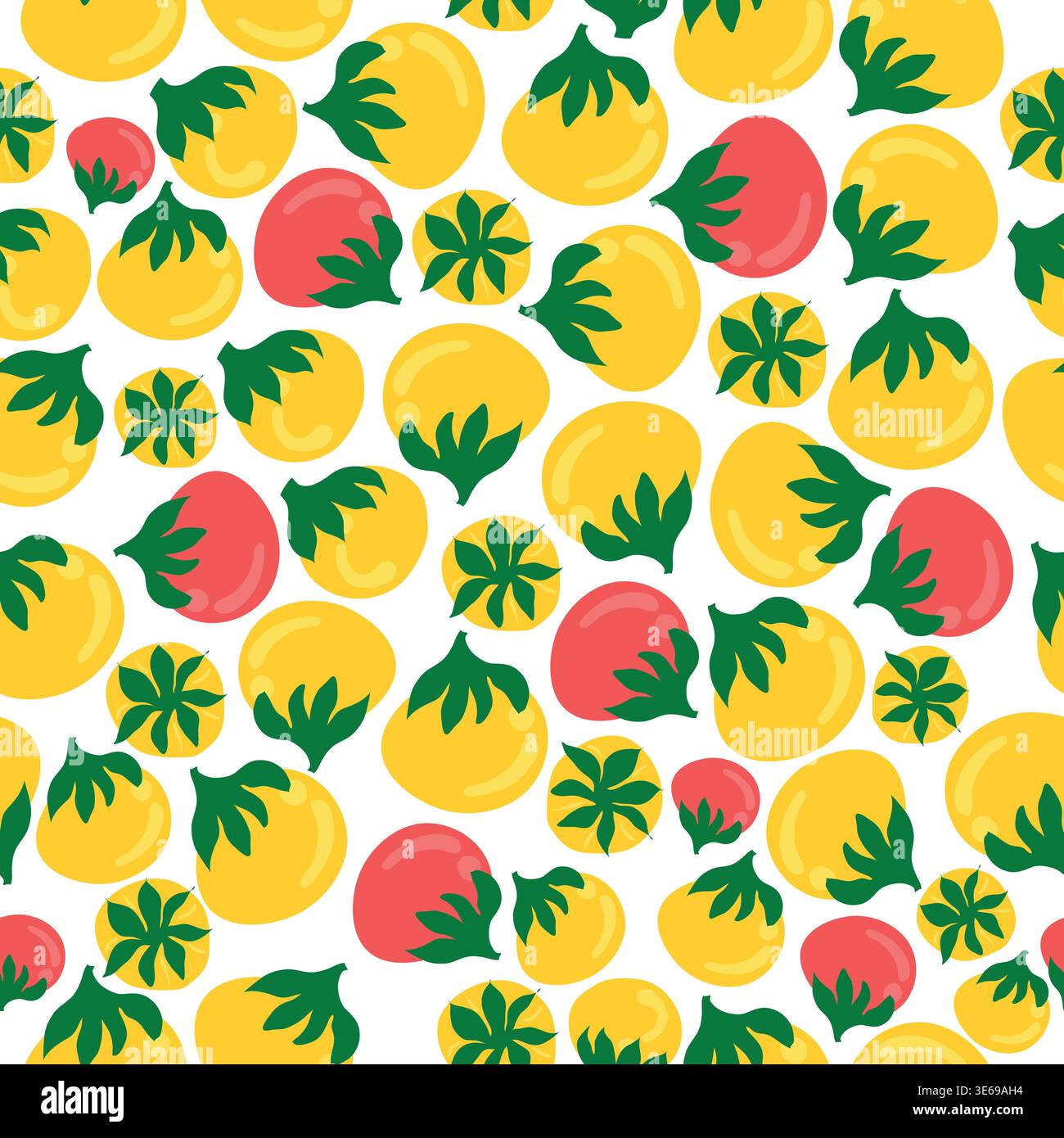 yellow and red cherry tomatoes seamless pattern. Red and yellow tomatoes hand drawn simple vector seamless pattern. Stock Vector