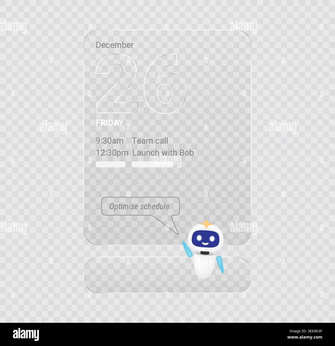 Smart glassmorphism calendar widget with cute ai robot assistant ...