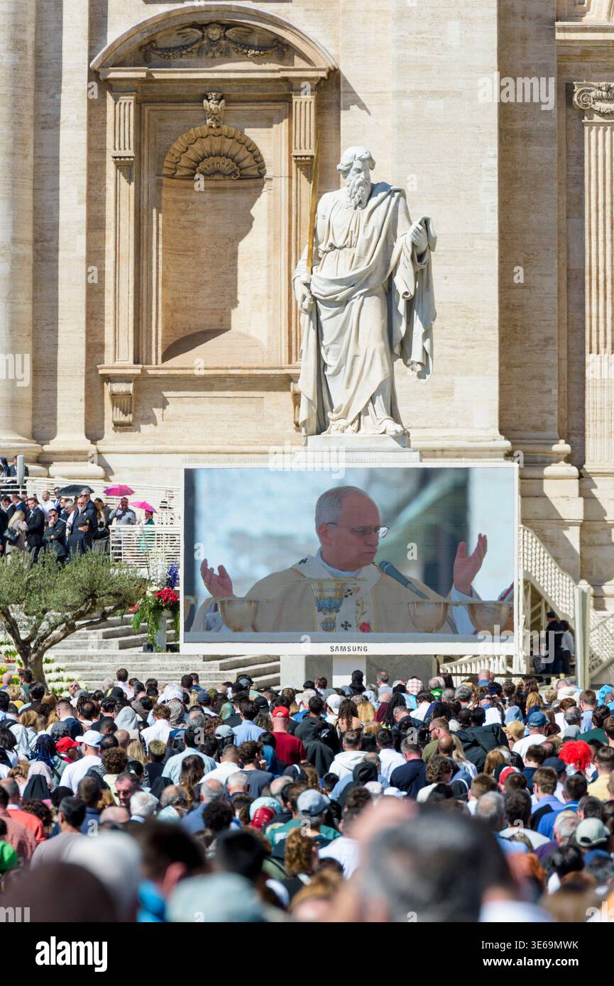 Rome, Italy. 5th Apr, 2026. POPE LEO XIV projected onto a giant screen ...
