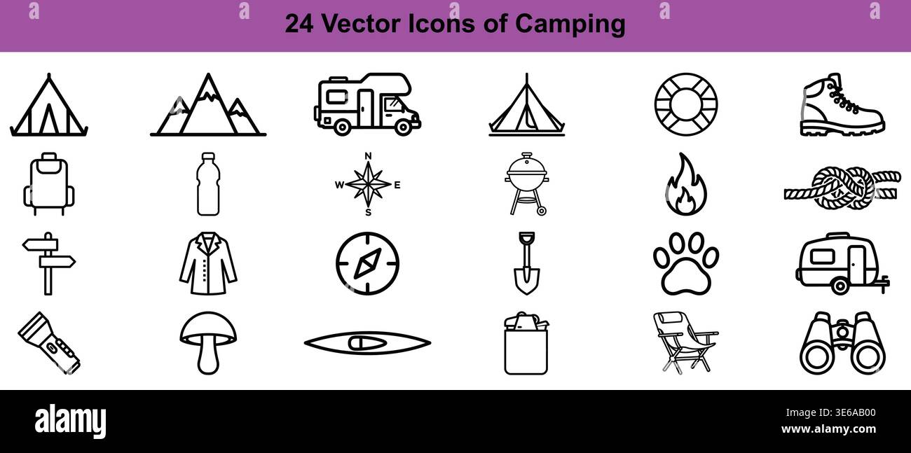 Collection of camping-themed vector icons for outdoor activities and gear Vector Camping Icons Stock Vector