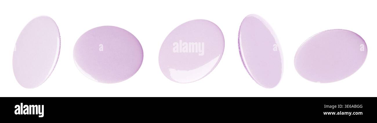 Many lavender button badges isolated on white, set Stock Photo