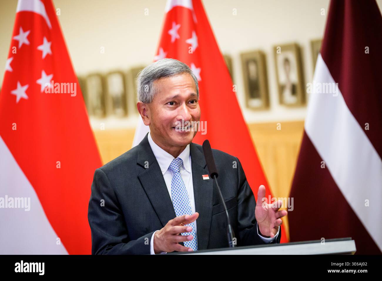RIGA, LATVIA. 1st April 2026. Vivian Balakrishnan (at photo), Minister ...