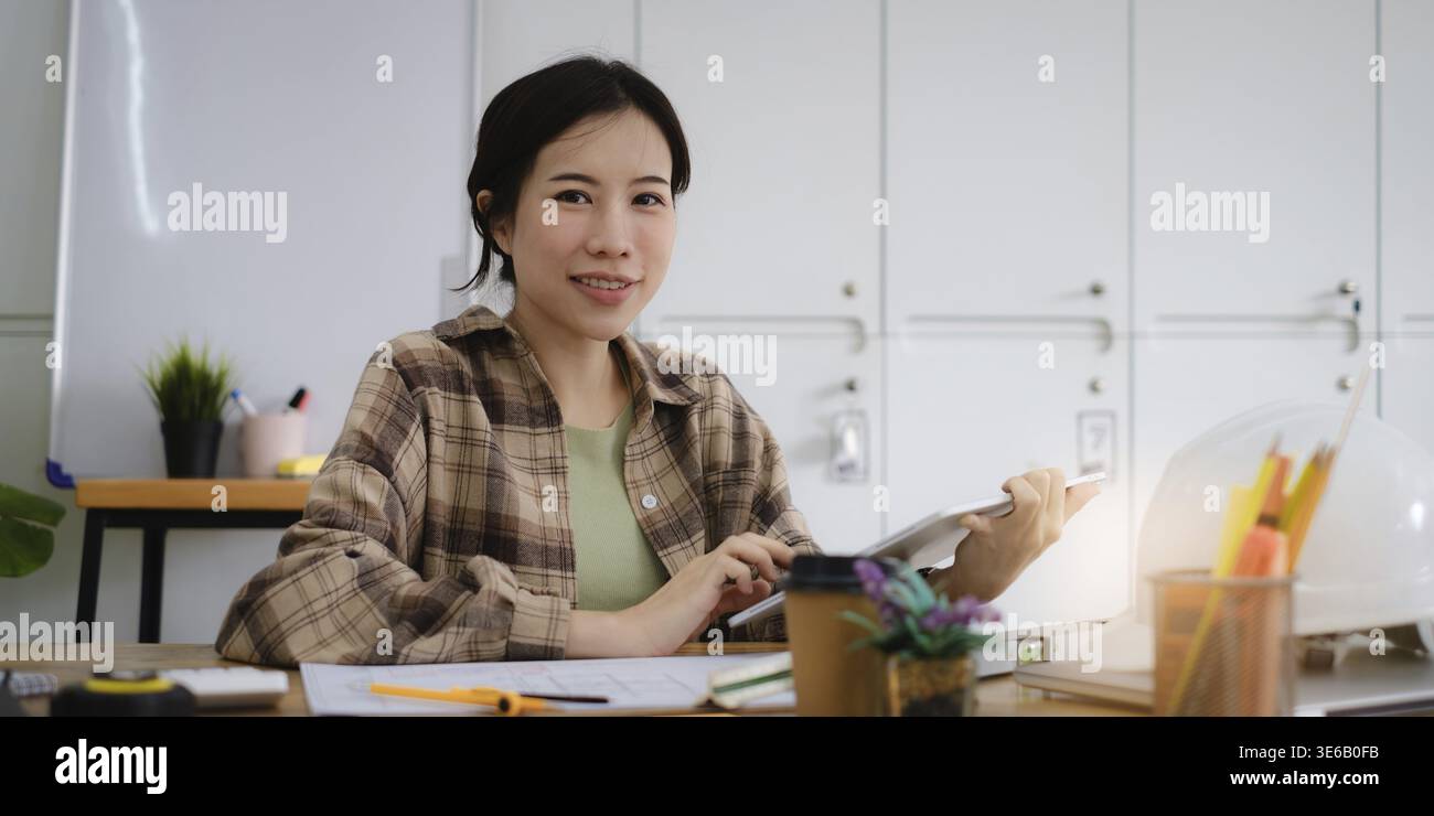 Engineer or architect making model 3D by application on digital tablet. Construction concept Stock Photo